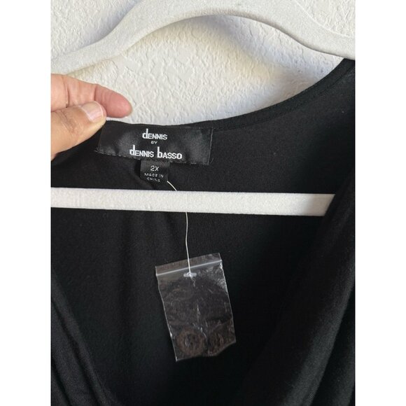 Dennis By Dennis Basso Black Scoop Neck Short Sleeve Button Dress Womens Size 2X - Picture 6 of 8